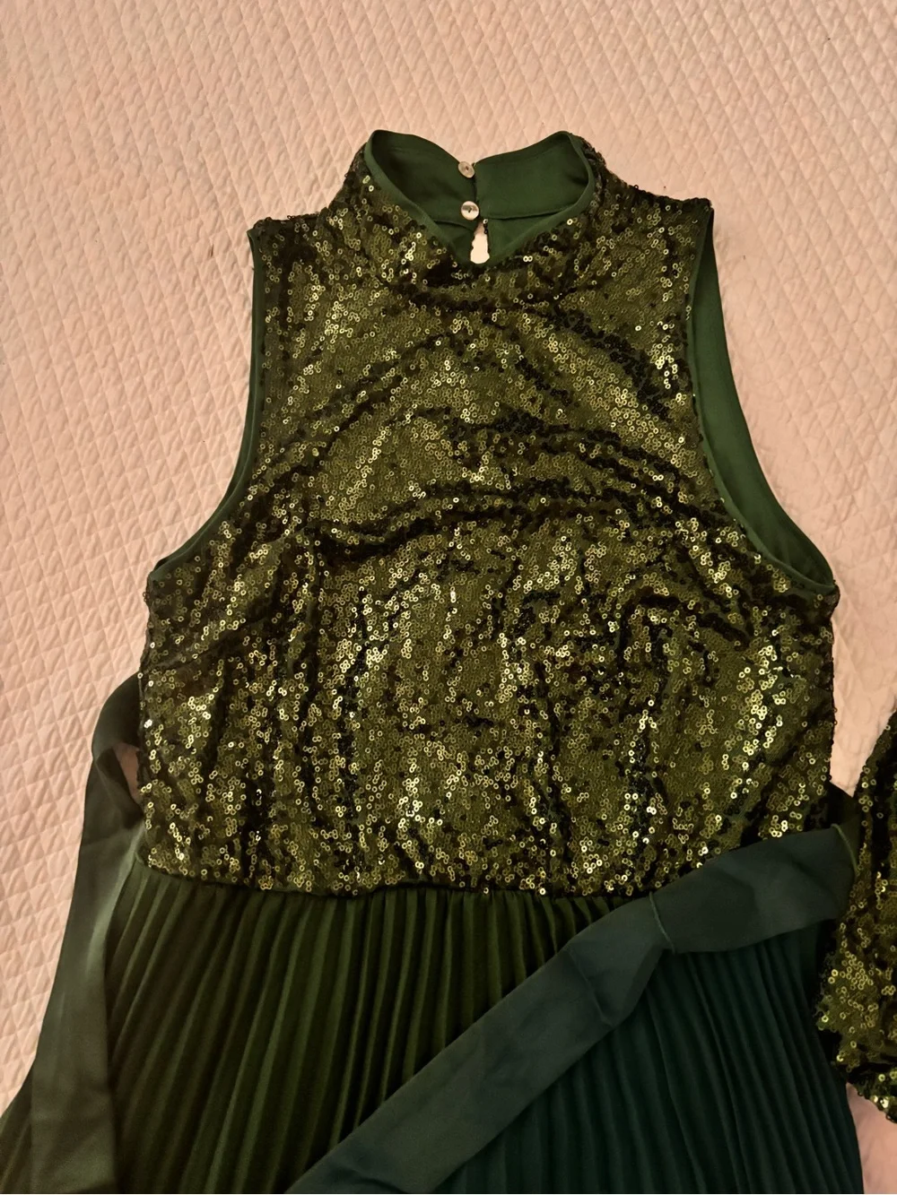 Mommy & Me Dark Green Sequin Pleated Dress - Matching Dresses